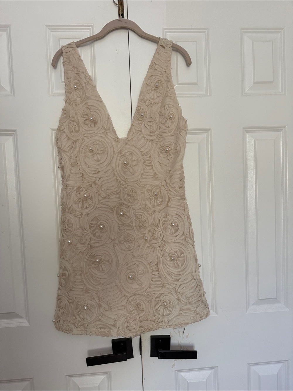 SHEIN Cream Rosette Appliqué Mini Dress with Pearls BNWT Bride